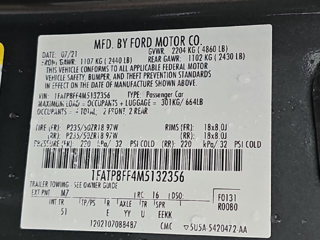 Certified 2021 Ford Mustang GT Premium w/ Equipment Group 401A RWD image 35