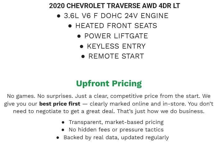 Used 2020 Chevrolet Traverse LT w/ LPO, Floor Liner Package AWD/4WD image 2