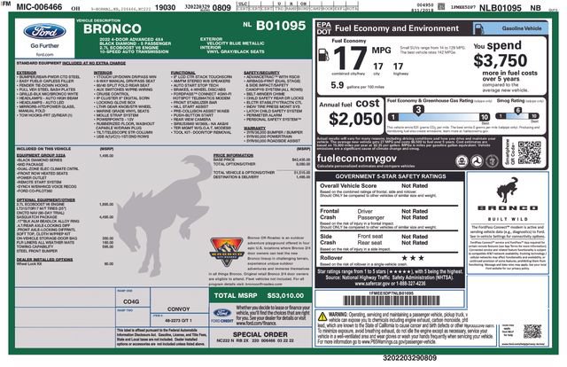 Certified 2022 Ford Bronco Black Diamond w/ Sasquatch Package AWD/4WD image 37