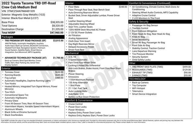 Used 2022 Toyota Tacoma TRD Off-Road w/ TRD Premium Off Road Package AWD/4WD image 38