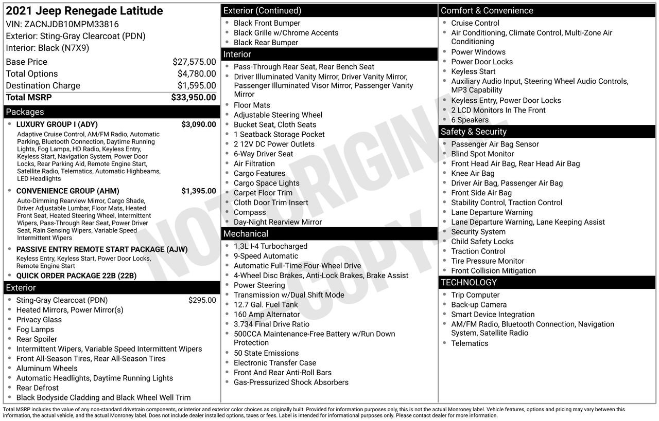 Used 2021 Jeep Renegade Latitude w/ Luxury Group I AWD/4WD image 47