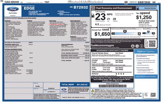 Certified 2019 Ford Edge SEL w/ Equipment Group 201A AWD/4WD image 10
