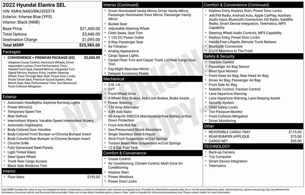 Used 2022 Hyundai Elantra SEL w/ Convenience + Premium Package