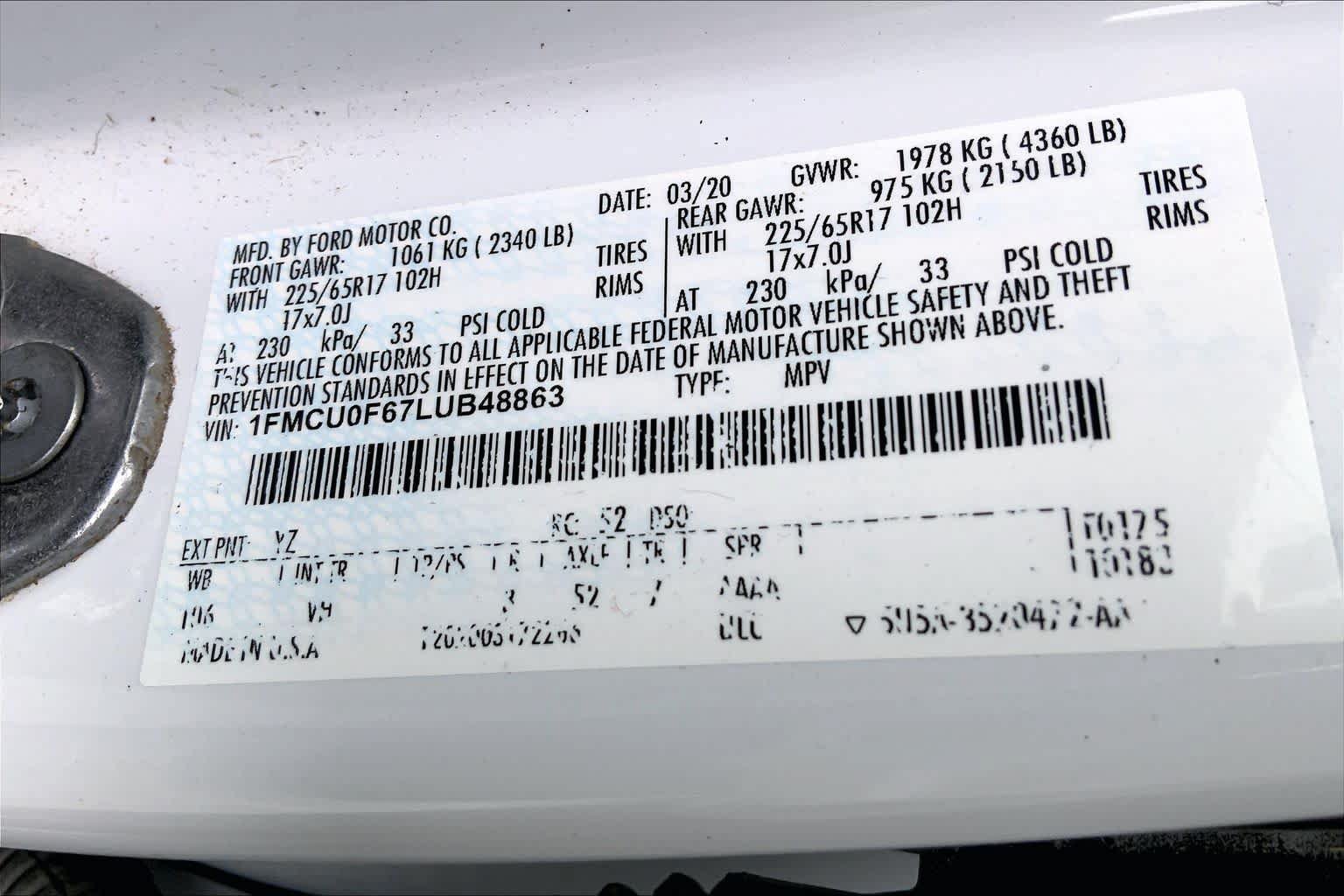 Certified 2020 Ford Escape S FWD image 33