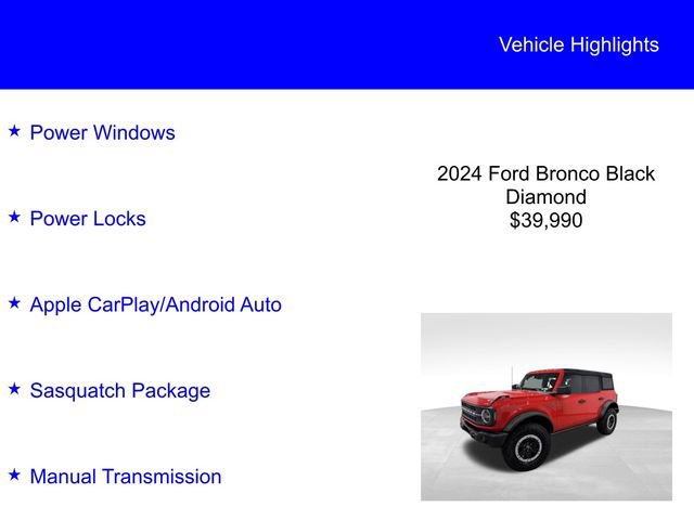 Certified 2024 Ford Bronco Black Diamond w/ Sasquatch Package image 2