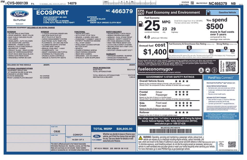 Certified 2022 Ford EcoSport SE AWD/4WD image 11