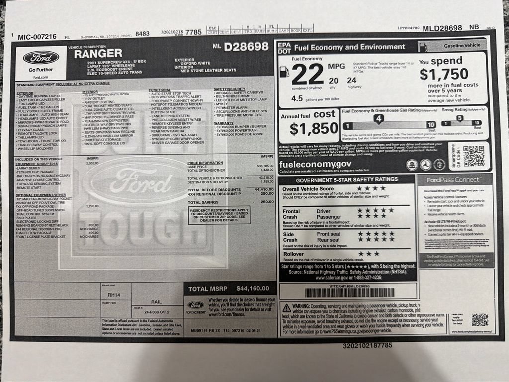 Certified 2021 Ford Ranger Lariat w/ Equipment Group 501A High AWD/4WD image 30