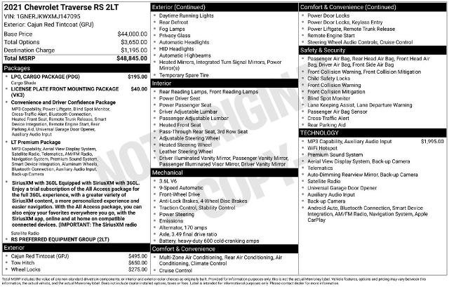 Used 2021 Chevrolet Traverse RS w/ LPO, Cargo Package FWD image 26