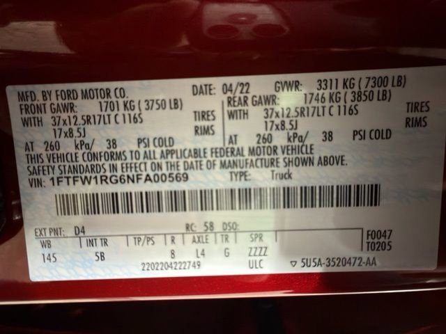 Certified 2022 Ford F150 Raptor w/ Raptor 37 Performance Package AWD/4WD image 32