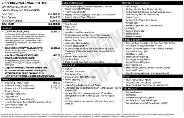 Used 2021 Chevrolet Tahoe RST w/ Luxury Package image 75