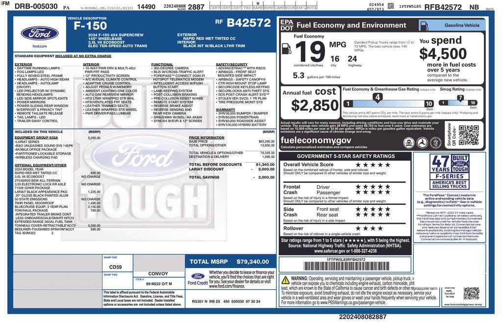 Certified 2024 Ford F150 Lariat w/ Equipment Group 502A High AWD/4WD image 31