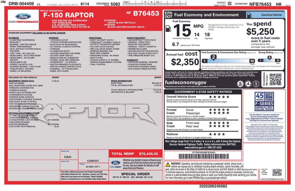 Certified 2022 Ford F150 Raptor w/ Equipment Group 801A High image 10