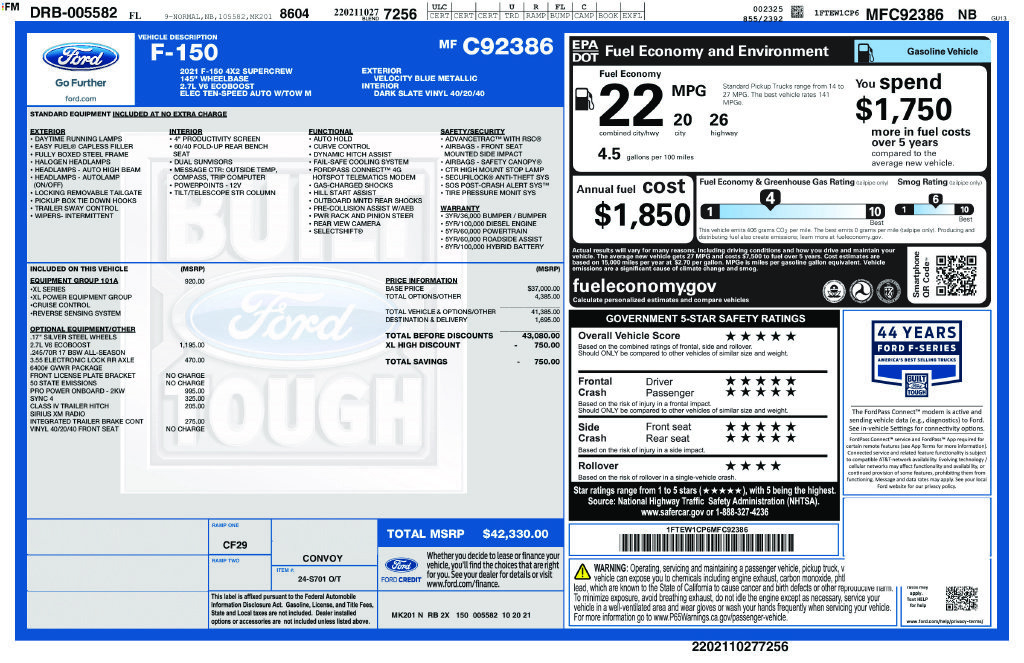 Certified 2021 Ford F150 XL w/ Equipment Group 101A High RWD image 9