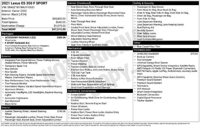 Used 2021 Lexus ES 350 F Sport w/ Accessory Package 2 FWD image 5