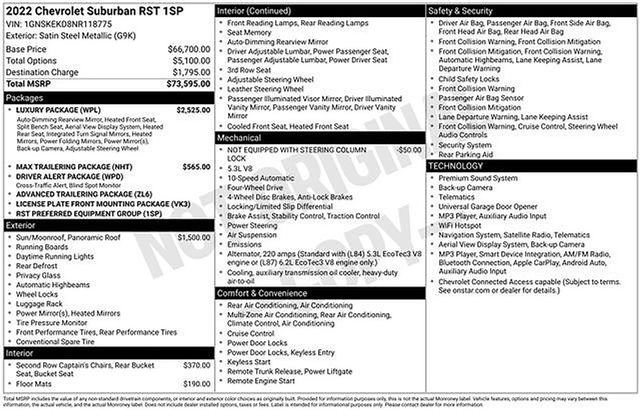 Used 2022 Chevrolet Suburban RST w/ Luxury Package AWD/4WD image 11