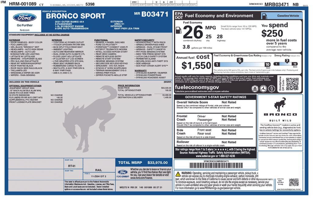 Certified 2021 Ford Bronco Sport Outer Banks AWD/4WD image 2