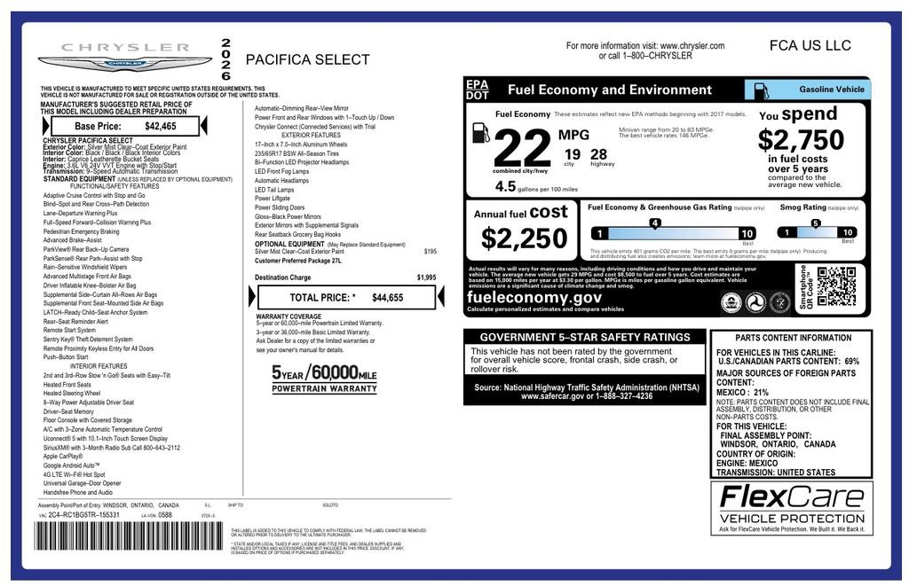 Used 2026 Chrysler Pacifica Select FWD image 5