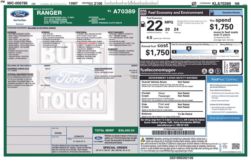 Certified 2019 Ford Ranger XLT w/ Black Appearance Package AWD/4WD image 29