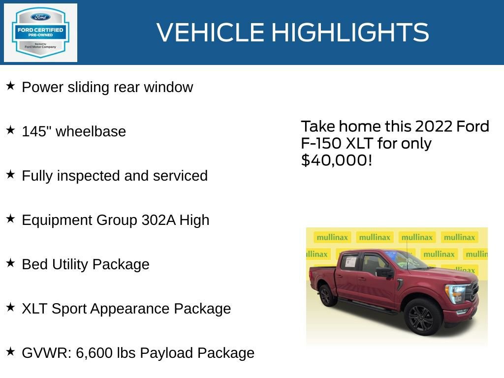 Certified 2022 Ford F150 XLT w/ Equipment Group 302A High image 35