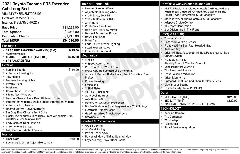 Used 2021 Toyota Tacoma SR5 w/ SR5 Appearance Package (SM) AWD/4WD image 1