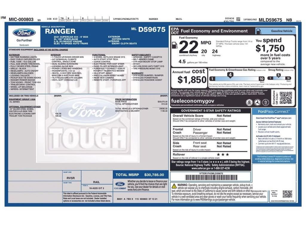 Certified 2021 Ford Ranger XL w/ Trailer Tow Package AWD/4WD image 2