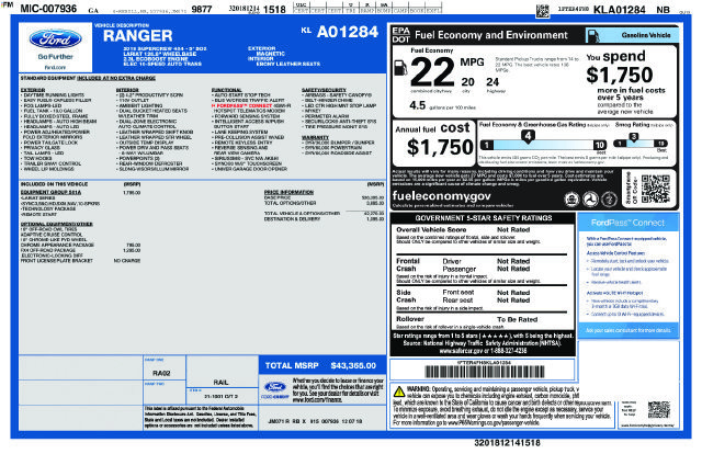 Certified 2019 Ford Ranger Lariat w/ Equipment Group 501A Mid AWD/4WD image 45