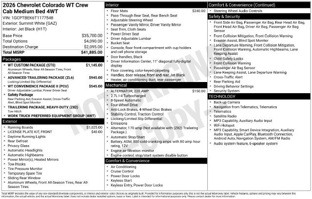 Used 2026 Chevrolet Colorado W/T w/ WT Custom Package AWD/4WD image 25