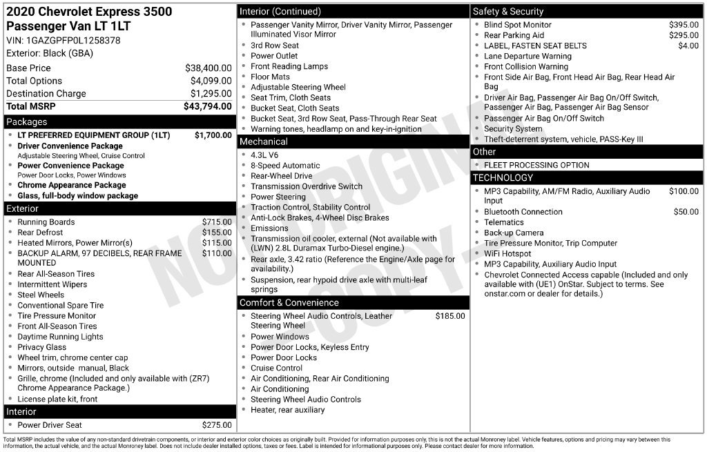 Used 2020 Chevrolet Express 3500 LT w/ LT Preferred Equipment Group RWD image 5