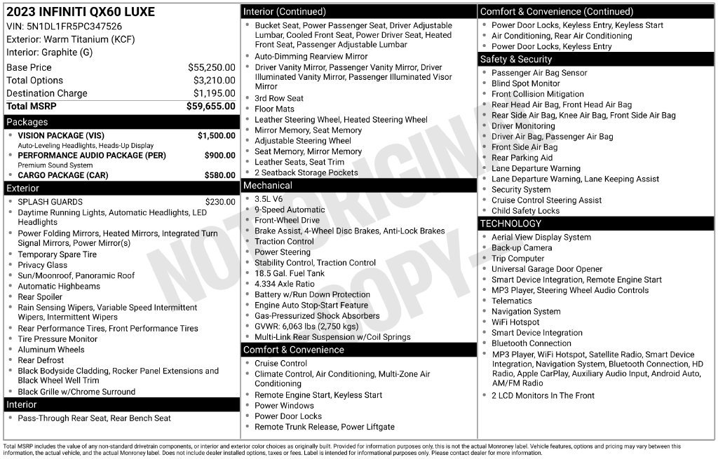 Used 2023 INFINITI QX60 Luxe w/ Vision Package FWD image 35