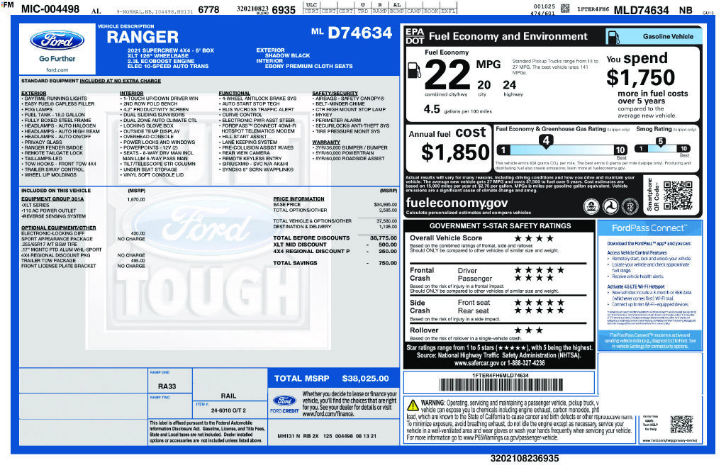 Certified 2021 Ford Ranger XLT w/ Equipment Group 301A Mid AWD/4WD image 5