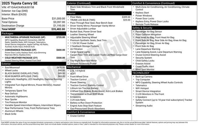 Used 2025 Toyota Camry SE w/ Multimedia Upgrade Package FWD image 37