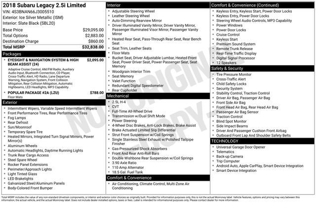 Used 2018 Subaru Legacy 2.5i Limited image 38
