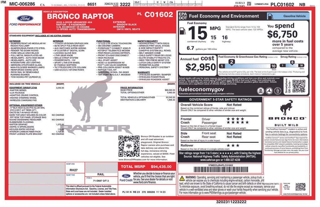Certified 2023 Ford Bronco Raptor AWD/4WD image 3