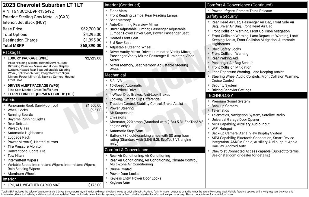 Used 2023 Chevrolet Suburban LT w/ Luxury Package RWD image 6