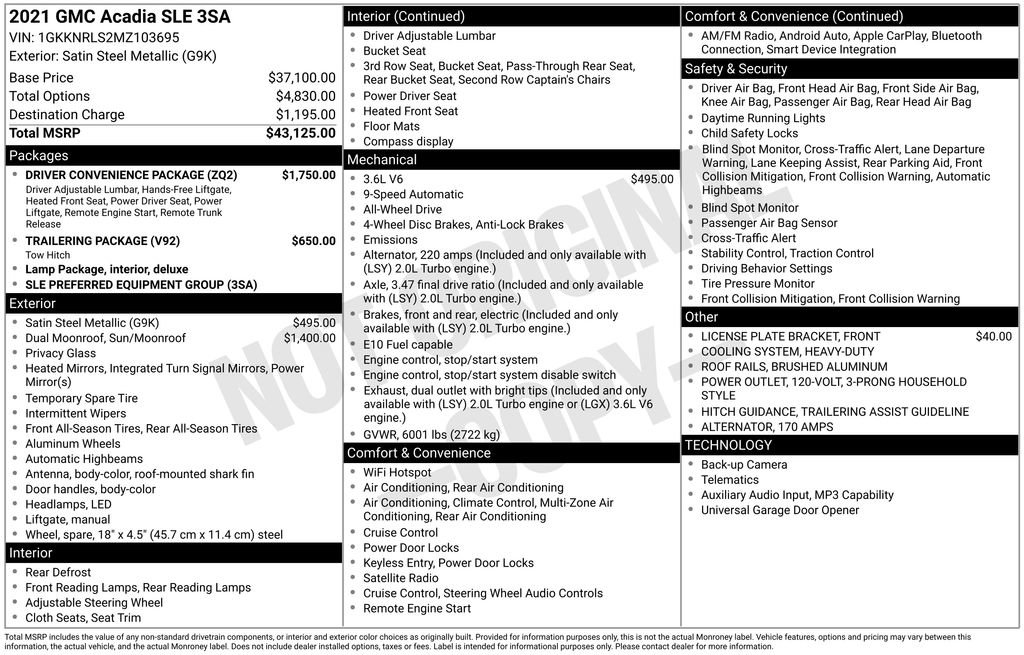 Used 2021 GMC Acadia SLE w/ Driver Convenience Package image 3