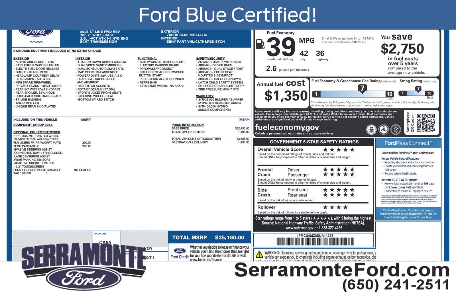 Certified 2025 Ford Escape ST-Line w/ Equipment Group 301A FWD image 17