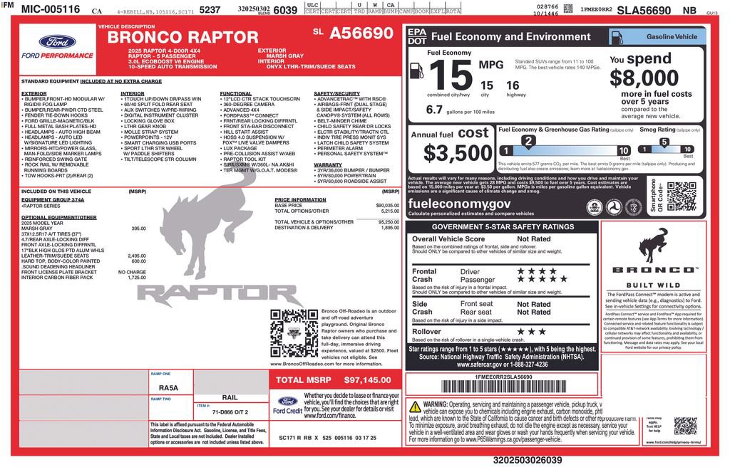 Certified 2025 Ford Bronco Raptor w/ Interior Carbon Fiber Pack image 3