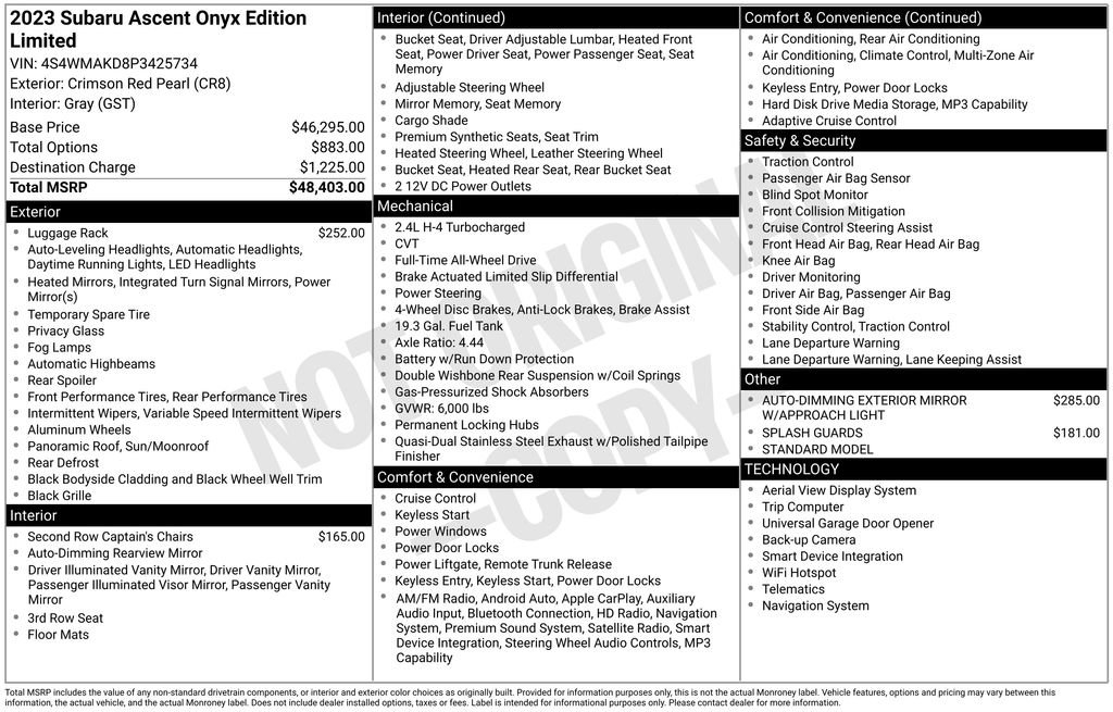 Used 2023 Subaru Ascent Onyx Edition Limited image 14