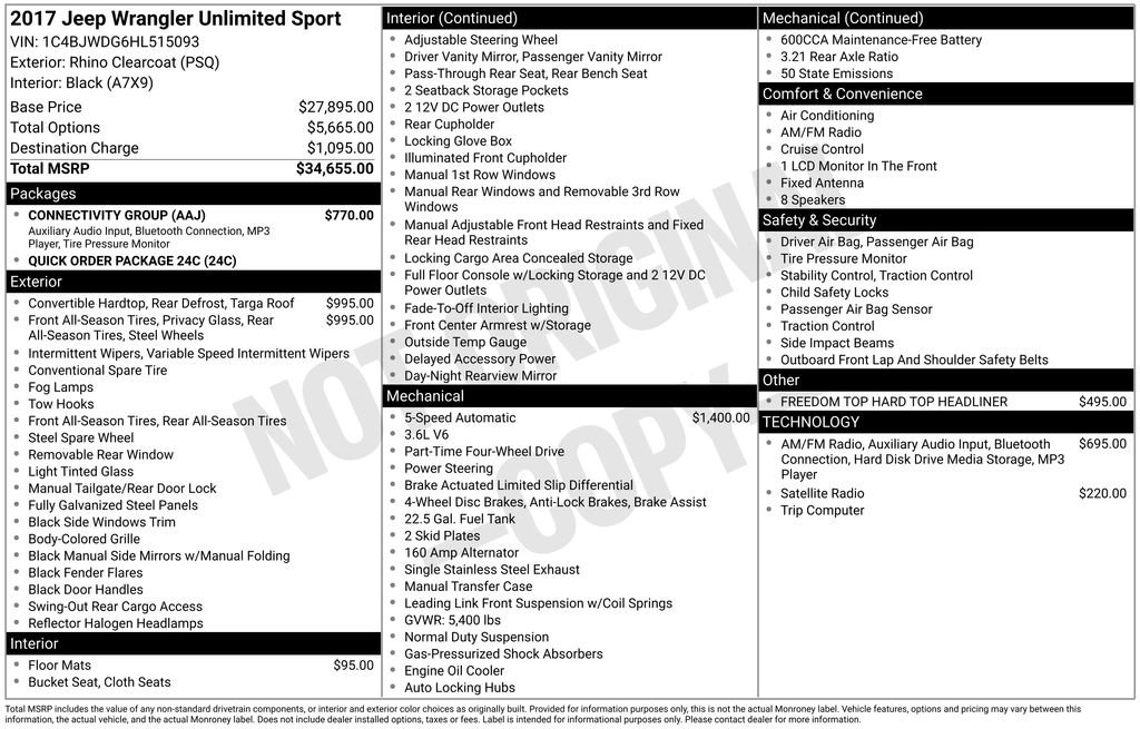 Used 2017 Jeep Wrangler Unlimited Sport w/ Connectivity Group image 1