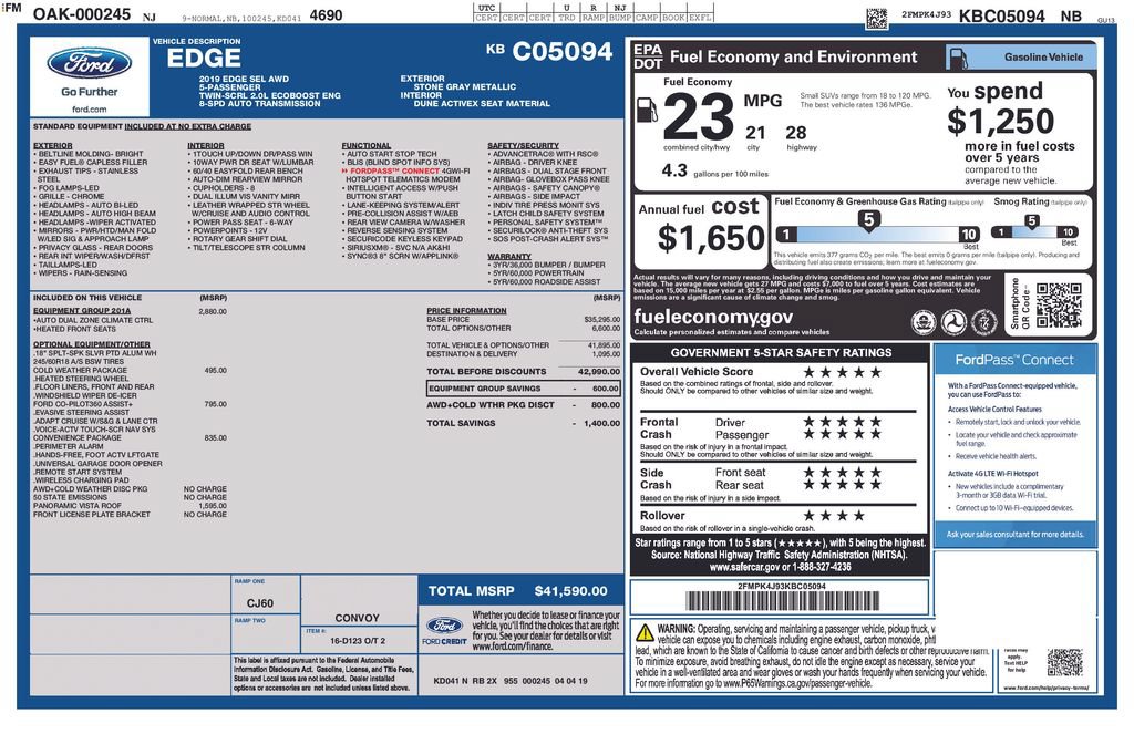 Certified 2019 Ford Edge SEL w/ Equipment Group 201A AWD/4WD image 36