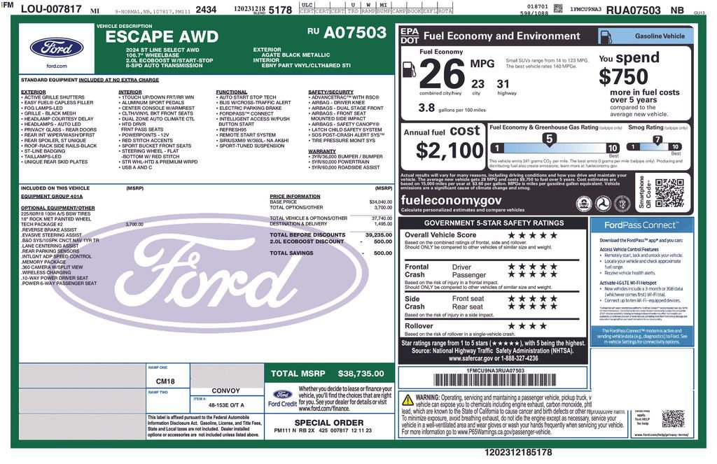 Certified 2024 Ford Escape ST-Line Select w/ Tech Pack #2 AWD/4WD image 33