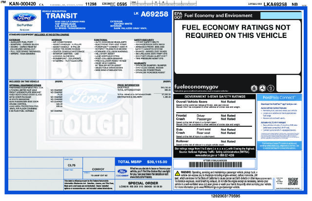 Certified 2020 Ford Transit 250 Low Roof w/ Load Area Protection Package RWD image 34
