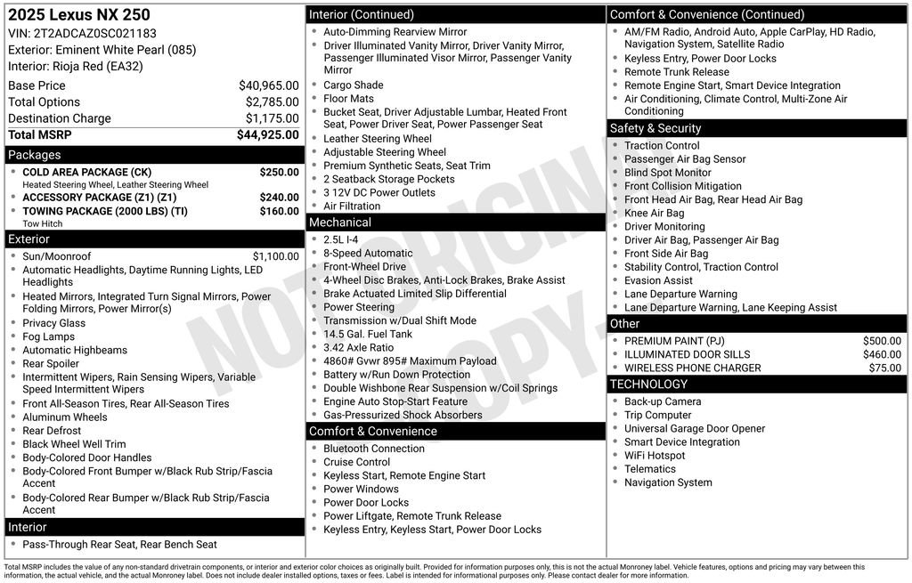 Used 2025 Lexus NX 250 FWD w/ Cold Area Package image 7