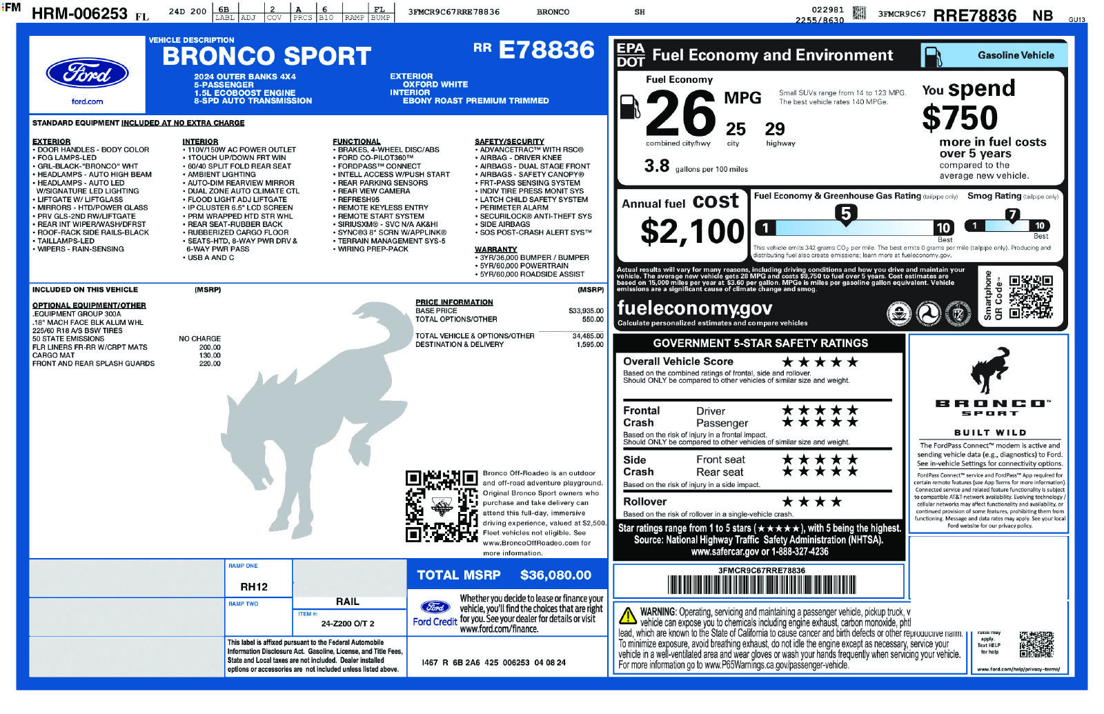 Certified 2024 Ford Bronco Sport Outer Banks AWD/4WD image 20