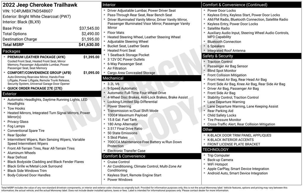 Used 2022 Jeep Cherokee Trailhawk w/ Premium Leather Package image 35