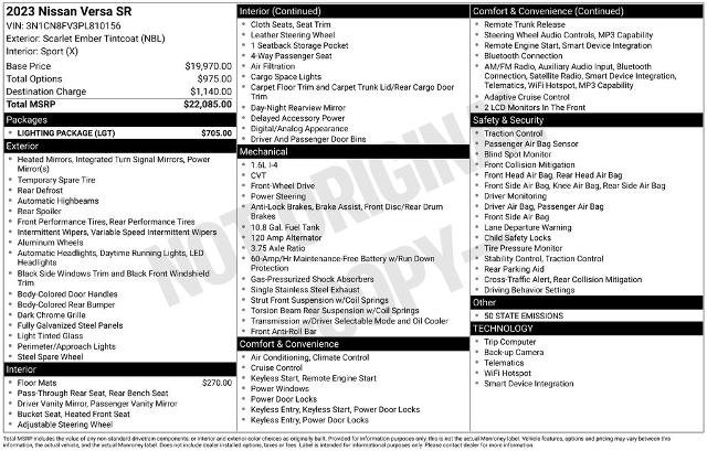 Used 2023 Nissan Versa SR w/ Lighting Package FWD image 5