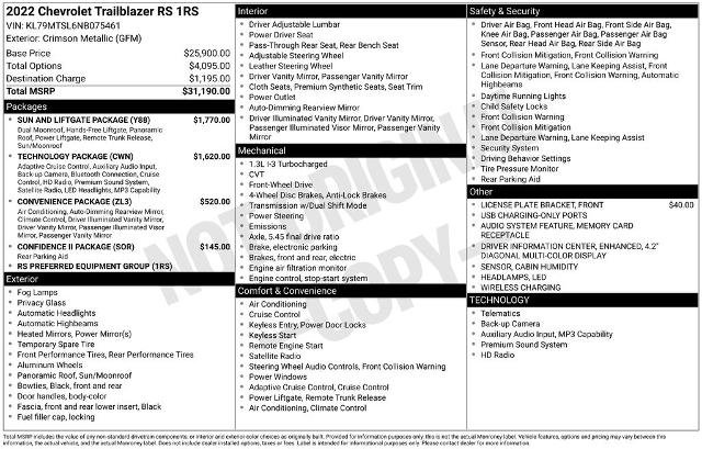 Used 2022 Chevrolet TrailBlazer RS w/ Sun and Liftgate Package FWD image 23