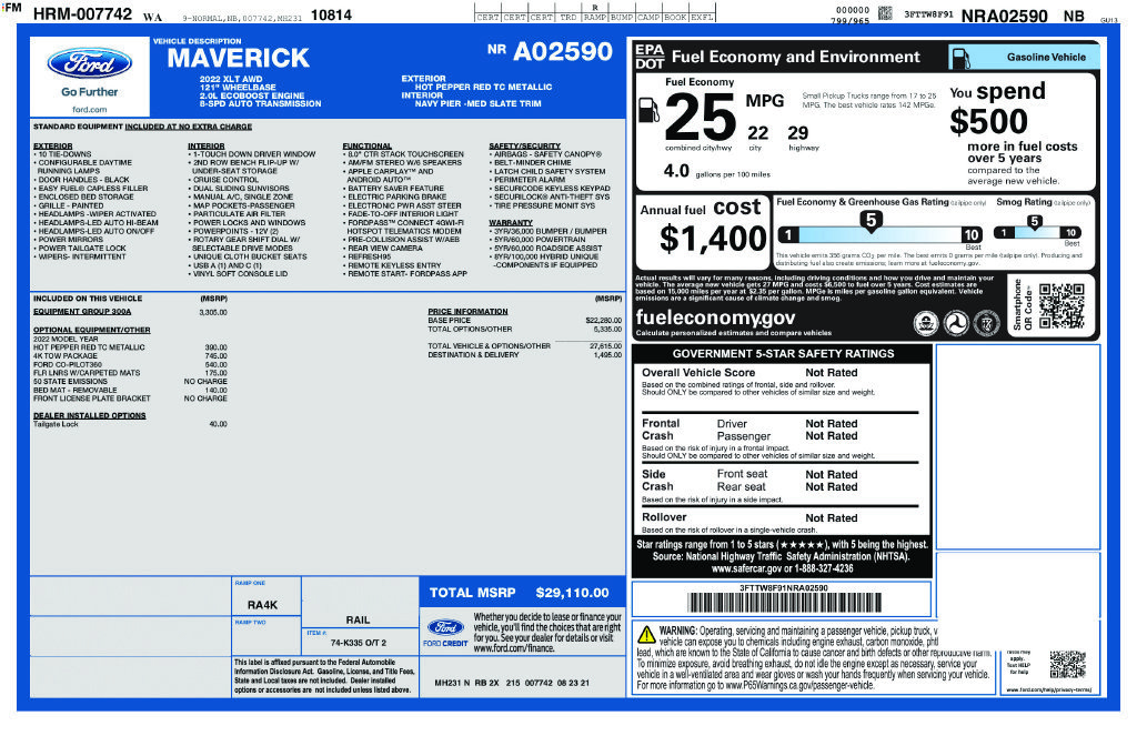 Certified 2022 Ford Maverick XLT w/ Equipment Group 300A Standard AWD/4WD image 13