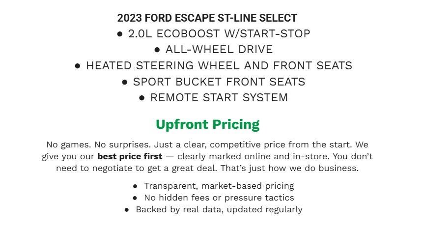 Certified 2023 Ford Escape ST-Line Select w/ Tech Pack #1 image 2