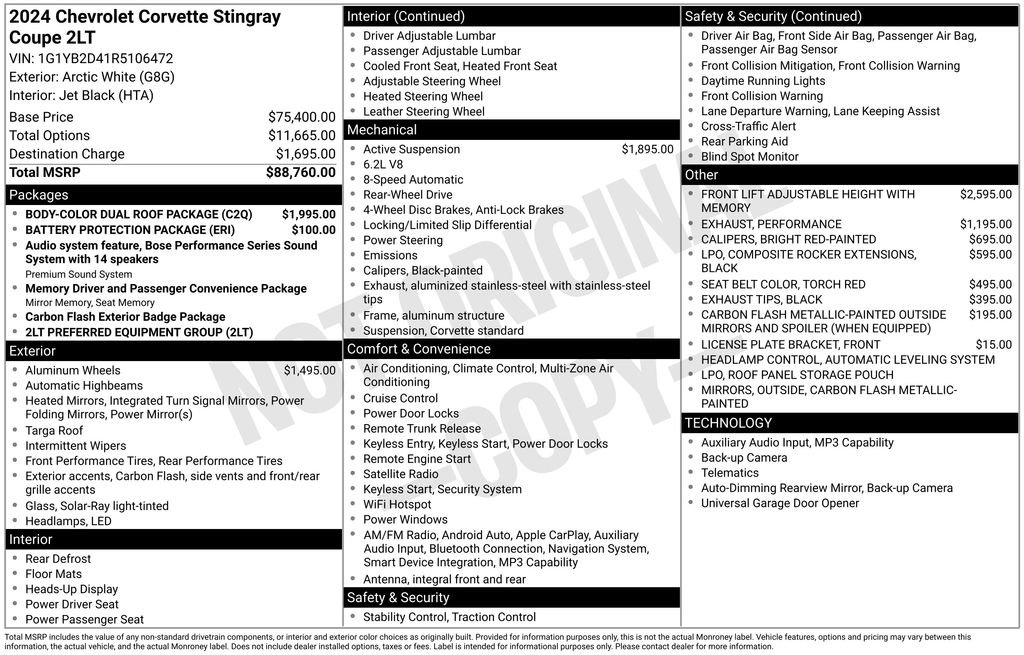 Used 2024 Chevrolet Corvette Stingray Preferred Cpe w/ Body-Color Dual Roof Package RWD image 8